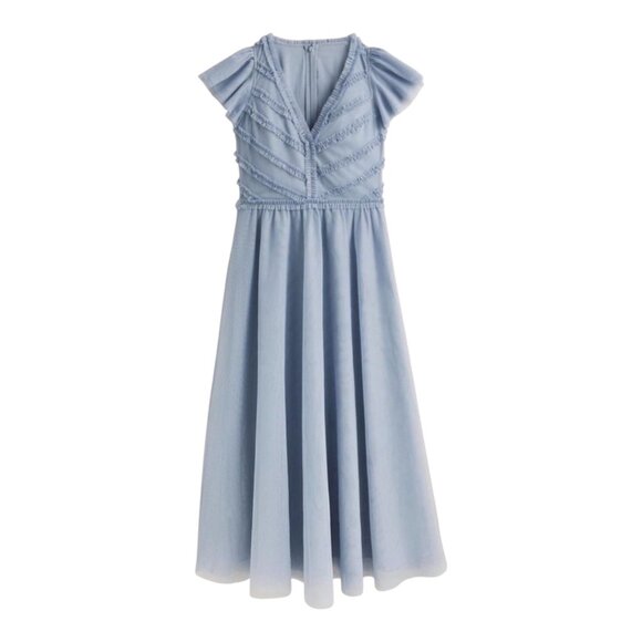 Boden Women Tulle Light Blue Flutter Sleeve Midi Dress Mesh Fabric Women US 8P - Picture 5 of 13